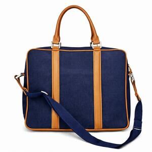 WANT Organic x J.Crew Briefcase | Vtg Heritage Canvas Leather Work Bag Navy Tan